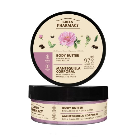 Εικόνα της Body Butter Green Pharmacy  «Δαμασκηνό τριαντάφυλλο & βούτυρο καριτέ», 200 ml
