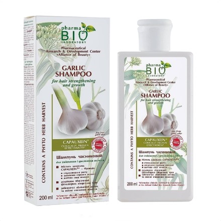 Изображение Шампунь чесночный Pharma Bio для укрепления и роста волос, 200 мл