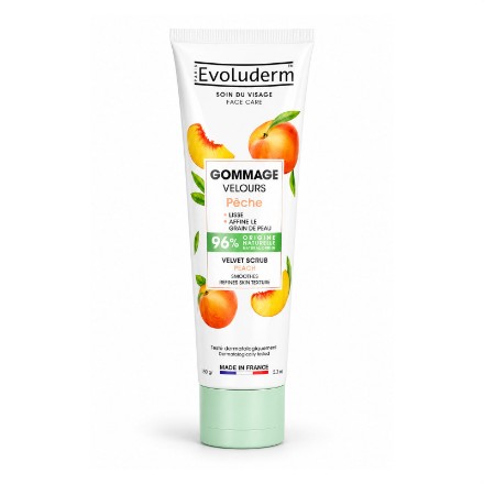 Εικόνα της Scrub προσώπου Evoluderm Peach Velvet με ροδάκινο & κόκκους βερίκοκου για λείανση & λάμψη, 150 ml