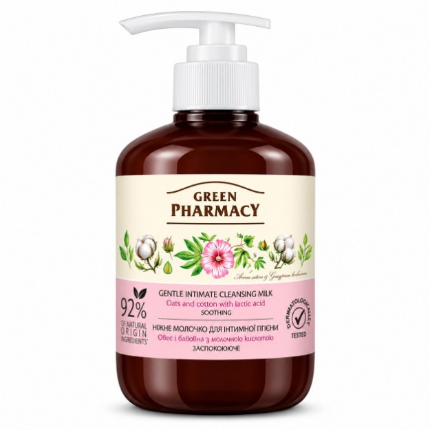 Изображение Нежное молочко для интимной гигиены Green Pharmacy «Овес и хлопок» 370 мл