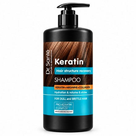 Изображение Шампунь Dr. Sante Keratin с кератином, аргинином и коллагеном для повреждённых волос, 1000 мл