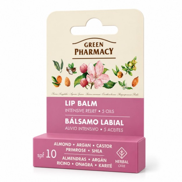 Picture of Βάλσαμο χειλιών Green Pharmacy εντατικής ενυδάτωσης με 5 έλαια, 3,6 g