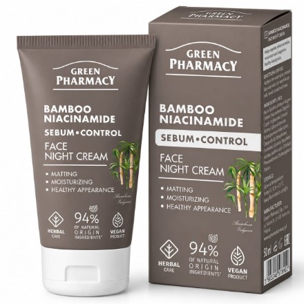 Εικόνα της Κρέμα προσώπου νύχτας Green Pharmacy Sebum-Control με μπαμπού & νιασιναμίδη για ματ αποτέλεσμα, 50 ml