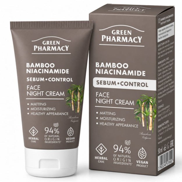 Picture of Κρέμα προσώπου νύχτας Green Pharmacy Sebum-Control με μπαμπού & νιασιναμίδη για ματ αποτέλεσμα, 50 ml